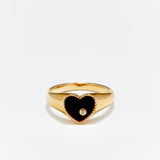 Mini Chevaliere hart ring met onyx