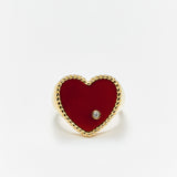 Chevaliere hart ring met rode agaat