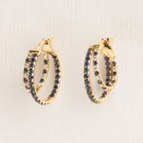 Dubbele oorringen met diamant en saffier