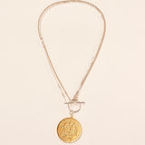 Lange/korte ketting met munt en T-sluiting in zilver