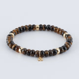 Armband met tijgeroog en 14kt geelgouden bedels