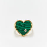 Chevaliere hart ring met groene malachite
